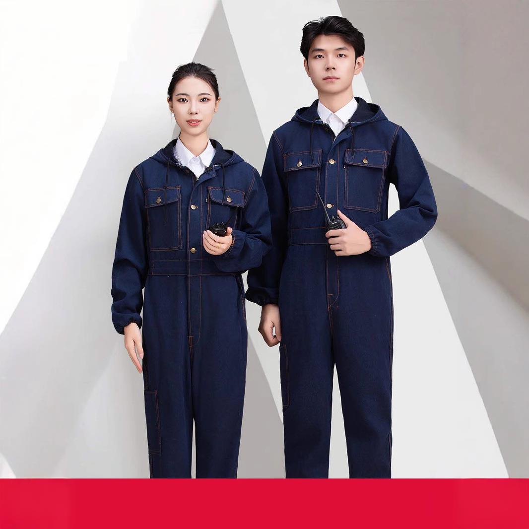 加厚连体牛仔工作服耐磨劳保服男防尘汽修船员喷砂服工装新款