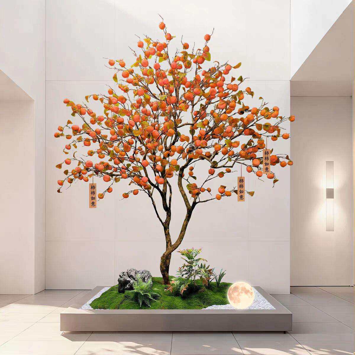 仿真柿子树室内大型绿植装饰植物商场酒店餐厅橱窗造景植物假树