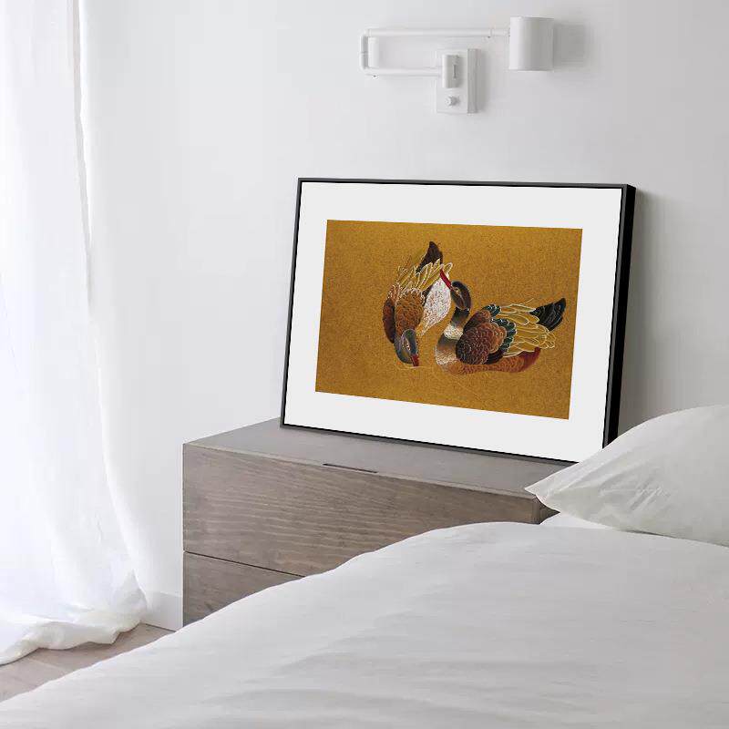 颐和鸳鸯戏水新中式卧室温馨挂画艺术主卧床头壁画婚房布置装饰画