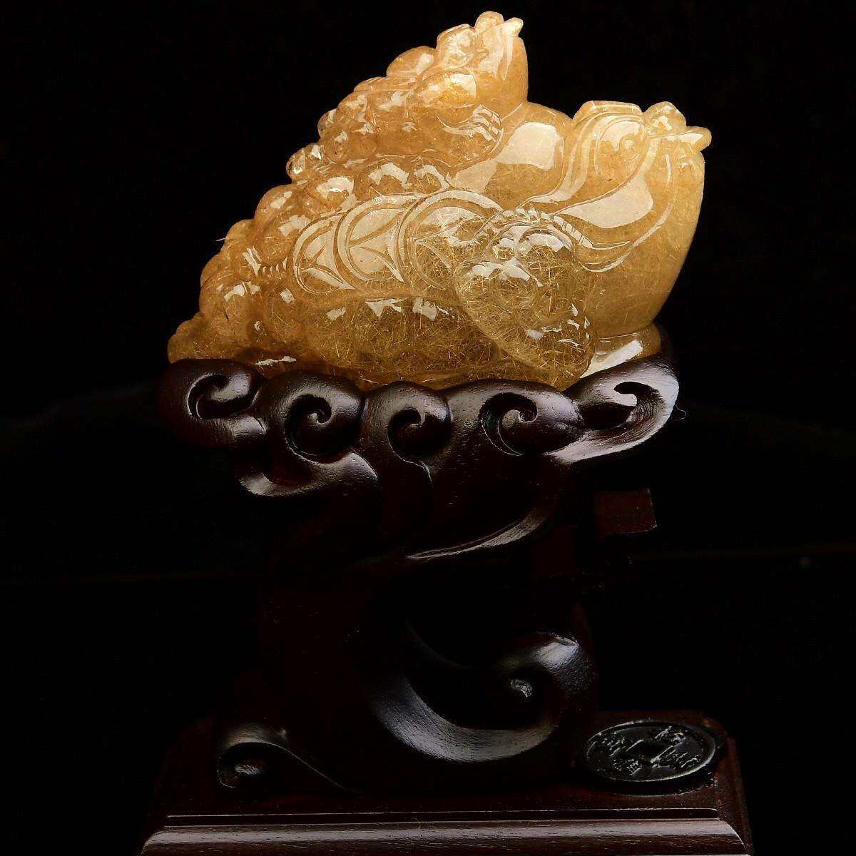 大号天然巴西黄发晶双金蟾摆件新中式家居书桌店铺橱窗装饰摆件