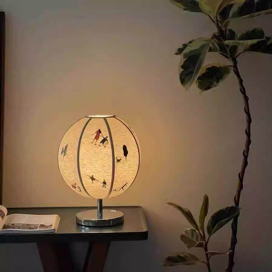 丹麦vintageldquo中央公园rdquo棉麻刺绣台灯卧室护眼阅读灯