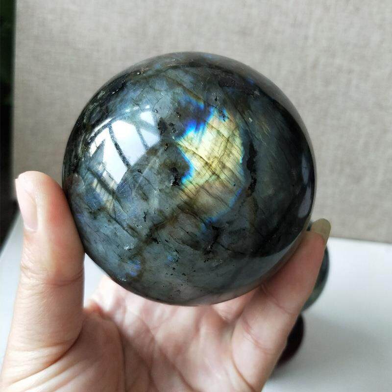 天然拉长石蓝月光现代简约几何形磨削水晶球抛光装饰工艺品摆饰
