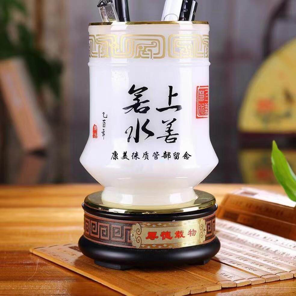 琉璃玉笔筒送老师办公室摆件厚德载物桌面装饰品摆设上善若水笔筒