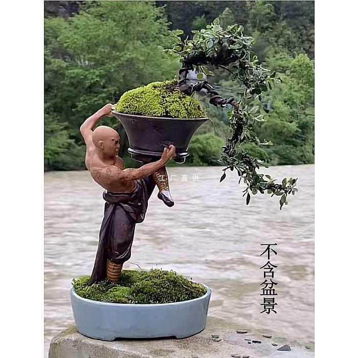 中华武术功夫陶瓷人物摆件 假山园林盆景公仔花盆落观赏地装