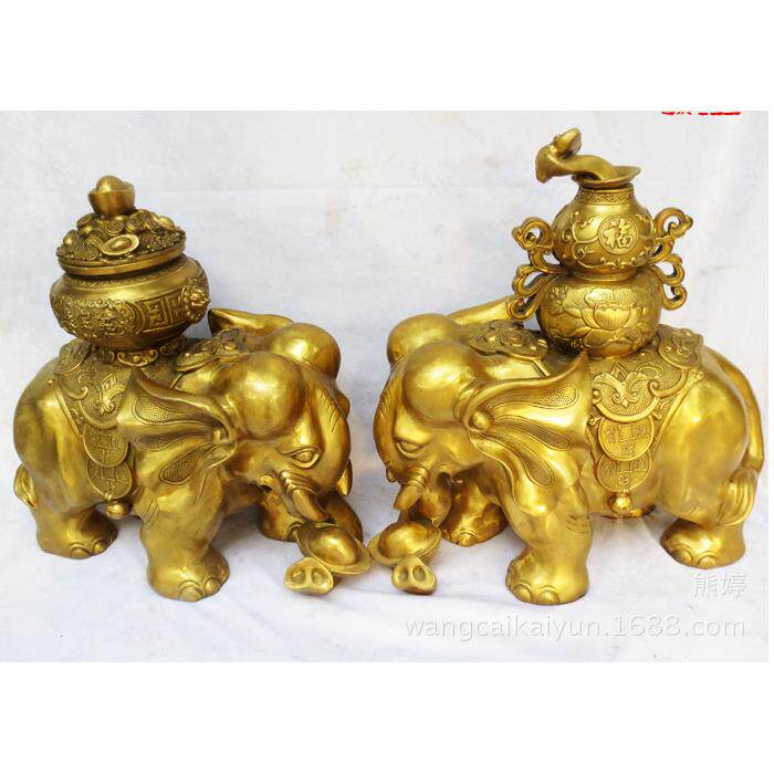 铜大象摆件铜象摆件铜聚宝盆铜葫芦大号一对家居办公室工艺品