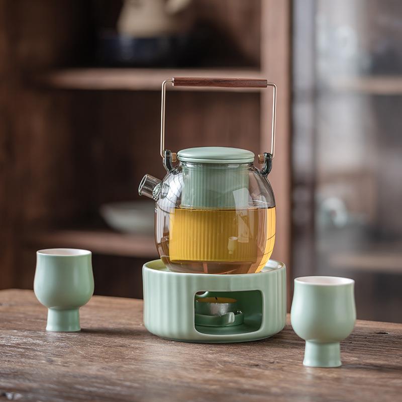 半见提梁壶茶具套装家用功夫泡茶蜡烛温茶炉暖茶简约陶瓷煮茶炉