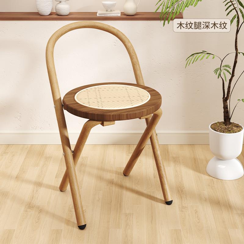 折叠椅子靠背家用藤编餐桌椅奶油风家用餐椅可折叠户外凳子马扎凳