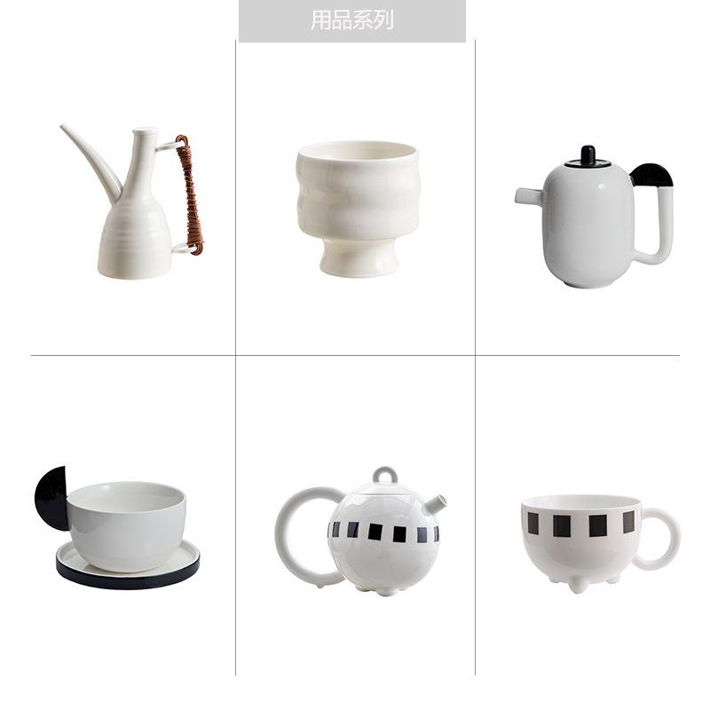 样板间售楼处客厅餐厅茶几酒具水具套装爱德华陶瓷杯碟提篮果盘