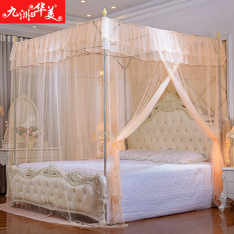 蚊帐支架杆加粗加厚不锈钢落地老式单双人床帘公主风2021新款家用