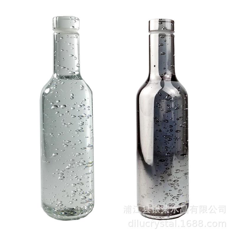 欧式轻奢水晶气泡酒瓶透明烟灰色瓶子摆件样板房软装饰品白水晶