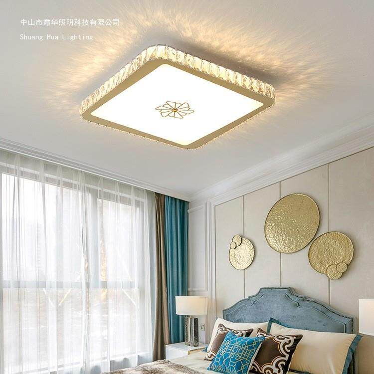 卧室灯led吸顶灯水晶灯简约现代钛金轻奢房间灯客厅遥控调光灯具
