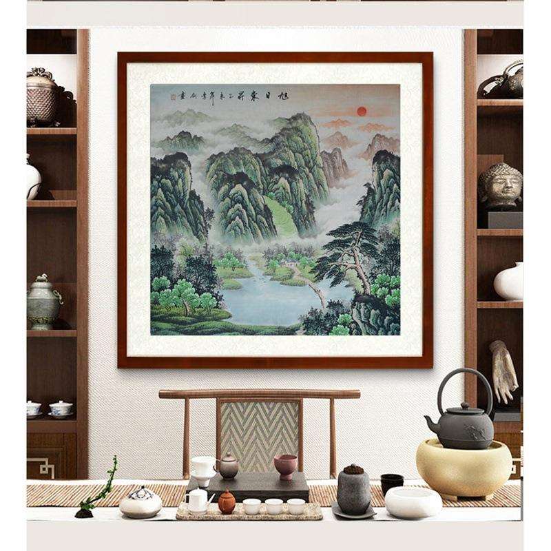 国画纯手工山水画办公室挂画玄关装饰画聚宝盆风水画水墨原稿带框