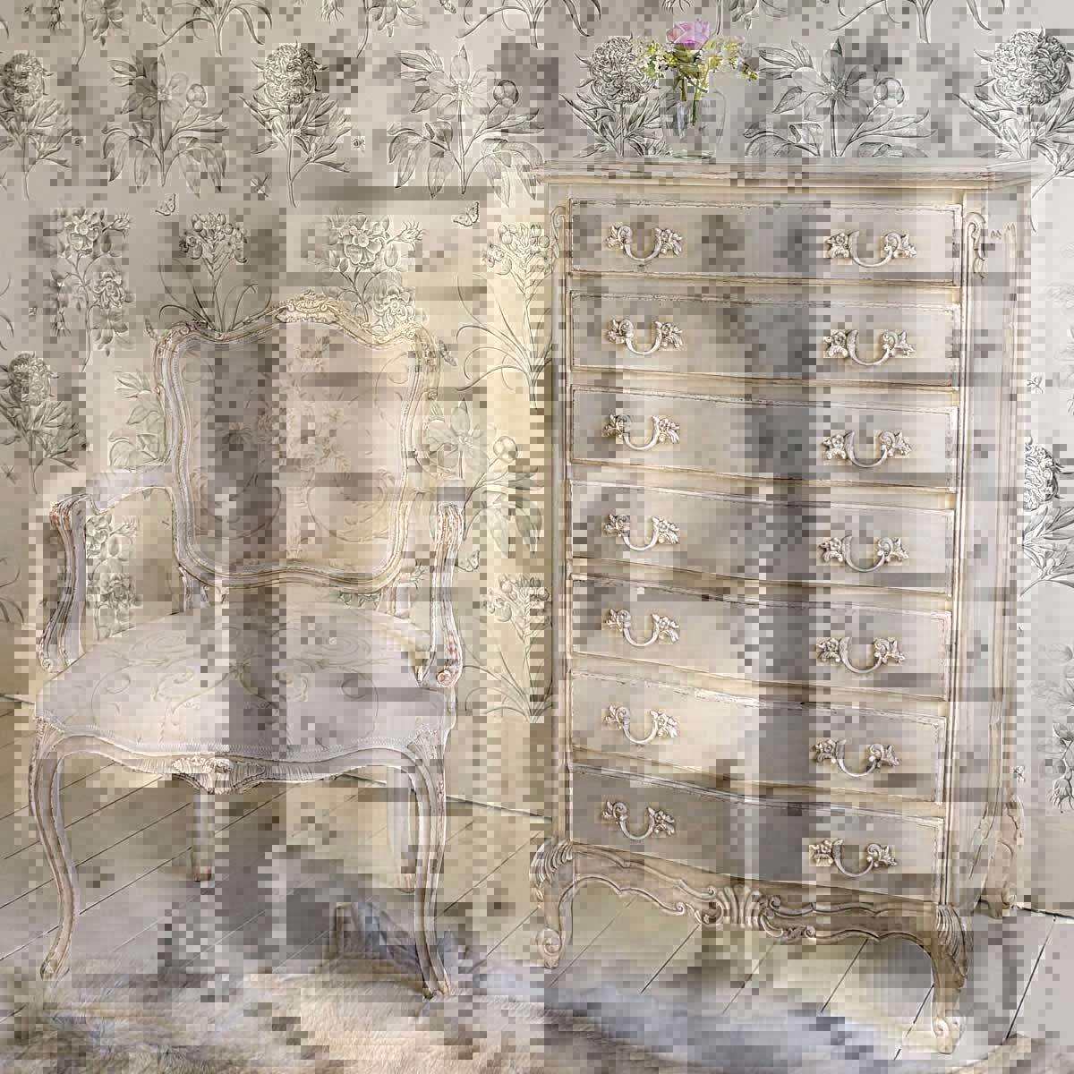 欧式复古雕刻家具法式白色仿古白斗柜美式乡村实木做旧整装边柜定