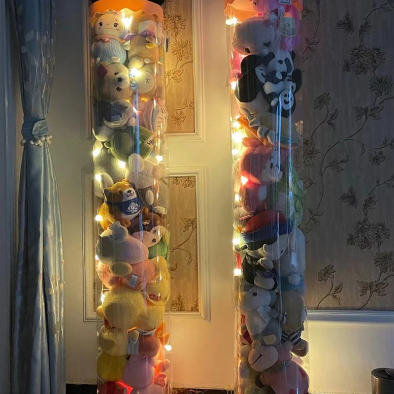 娃娃收纳桶儿童毛绒玩具筐透明圆柱玩偶公仔收纳神器可旋转收纳篮