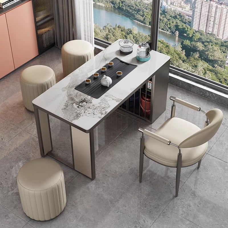 现代简约家用小户型阳台岩板茶台办公室烧水泡茶一体式茶桌椅组合