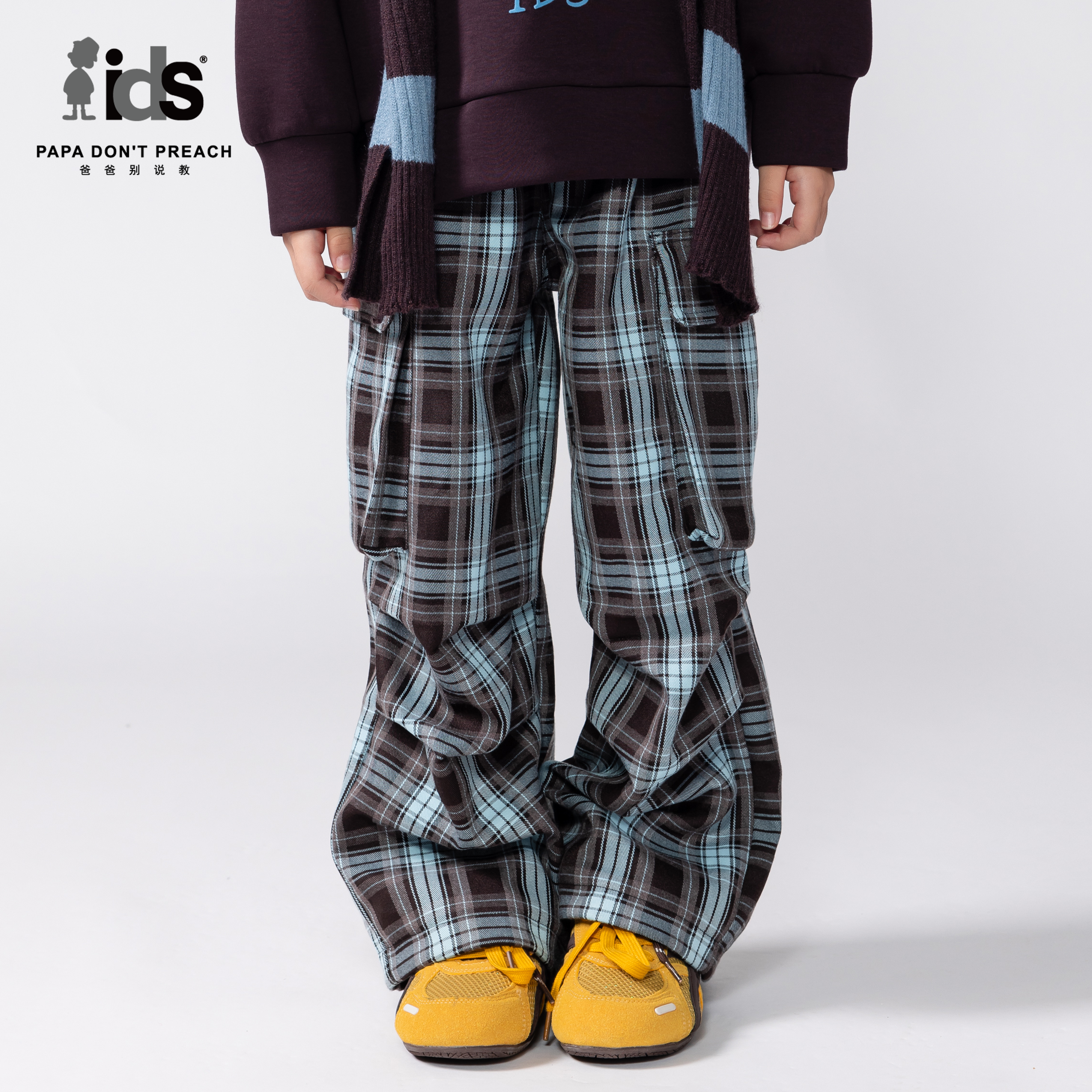 IDS童装格纹直筒工装长裤