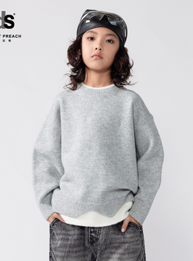 IDS童装圆领毛衫小朋友保暖宽松休闲纯色百搭假两件拼接针织毛衣