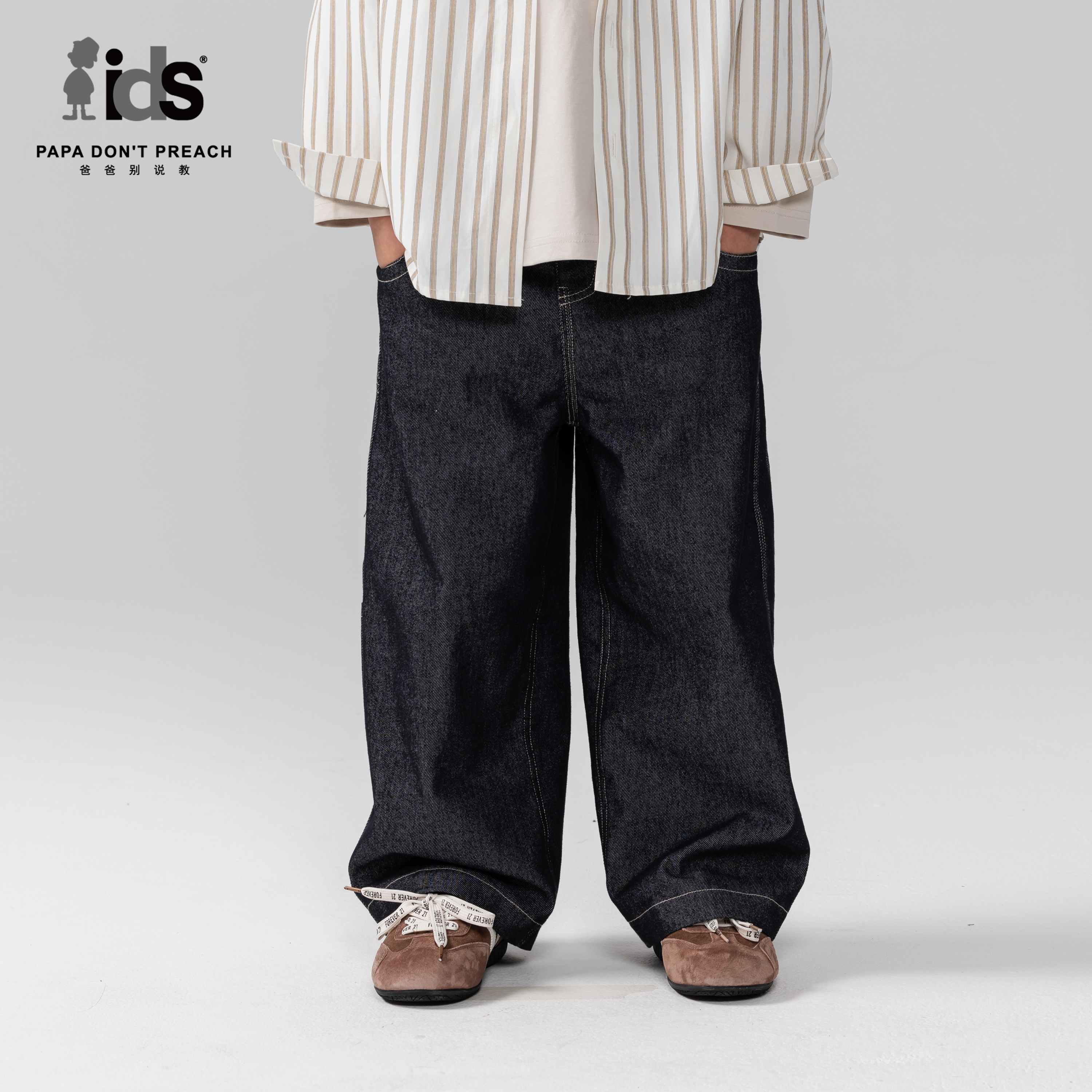 IDS童装宽松阔腿直筒牛仔裤