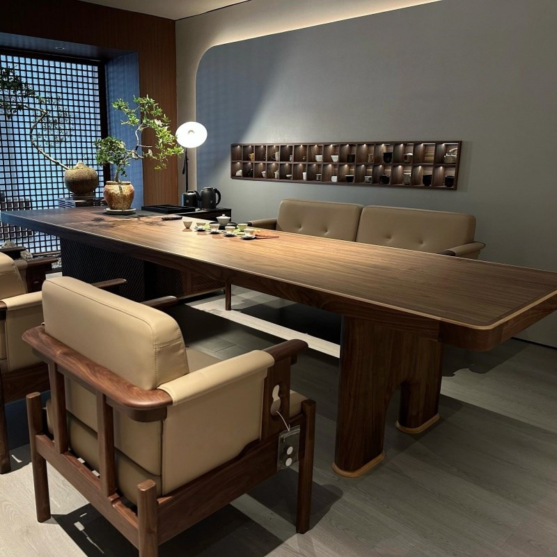 新中式实木茶桌2025新款北美z黑胡桃木茶台现代轻奢禅意家用泡茶