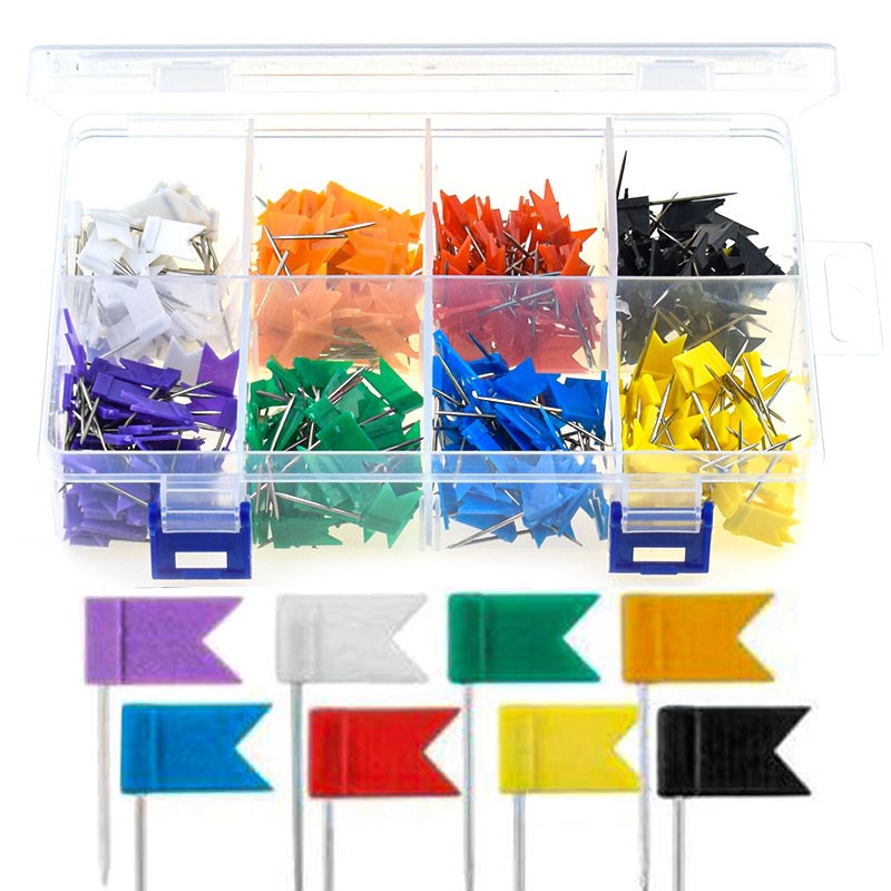 8色旗帜钉 彩色红旗针地图标记钉小红旗钉图钉Q按钉工字钉软木固