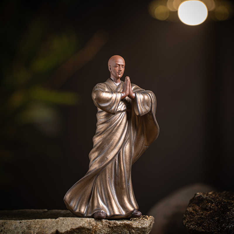 中式复古小和尚摆件陶瓷工t艺品禅意家居茶室博古架装饰品庭院摆