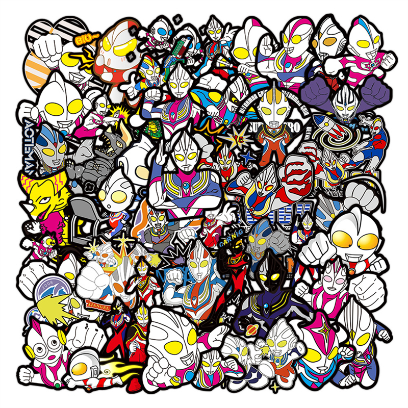 50张卡通英雄奥特曼动漫男生涂鸦贴纸装饰笔记本头盔相框画手账保