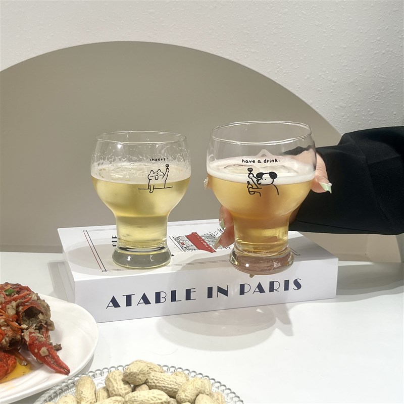 原创小狗扎啤杯玻璃杯大容量家用精酿啤酒杯果汁饮料冰咖啡杯商用