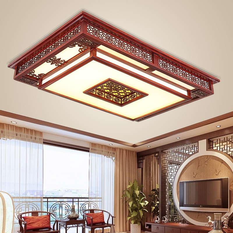 中式吸顶灯实木长方形LED中国风仿古新中式灯具大气大灯客厅灯