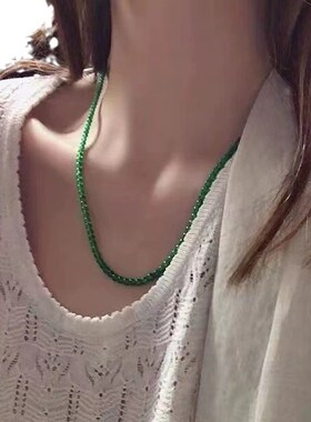 碧玉髓超细小珠女士项链锁骨链菠菜绿阳绿果绿简约项链