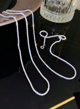 s925纯银波光粼粼饰q品项链女百搭菜花高级感锁骨链满天星项饰配