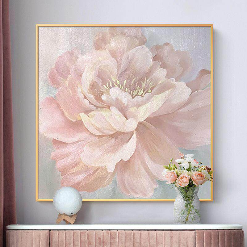 顺丰手绘温馨牡丹花卉油画现代轻奢玄关柜挂画客厅餐厅卧室房间装