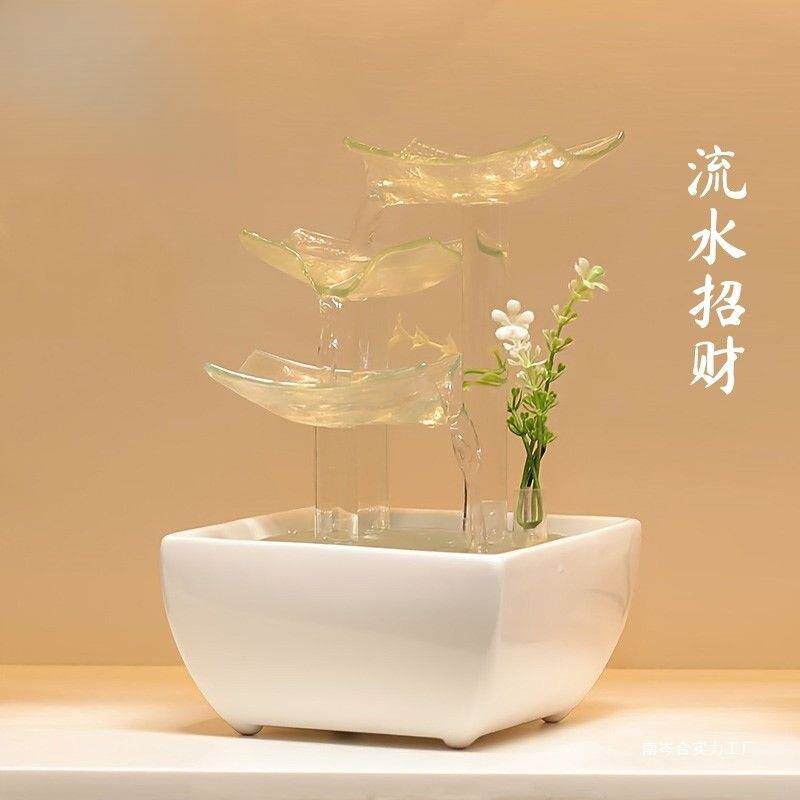 一道水创意玻璃流水摆件客厅装饰办公室风水摆件现代简约