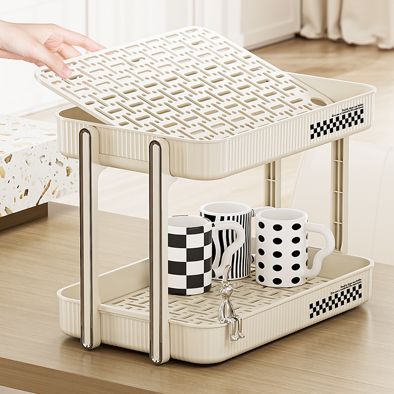杯子置物架桌面放水杯收藏架餐桌托盘家用茶杯架双层沥水杯架