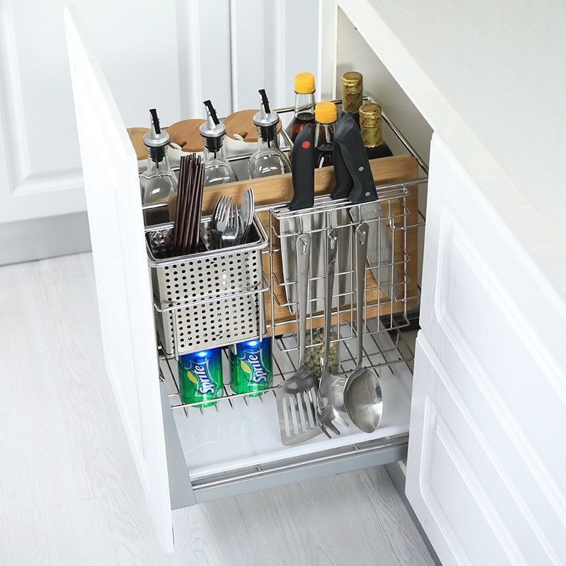 橱柜调味篮厂家厨房调味拉篮刀架不锈钢厨柜调味架抽屉式缓冲阻尼