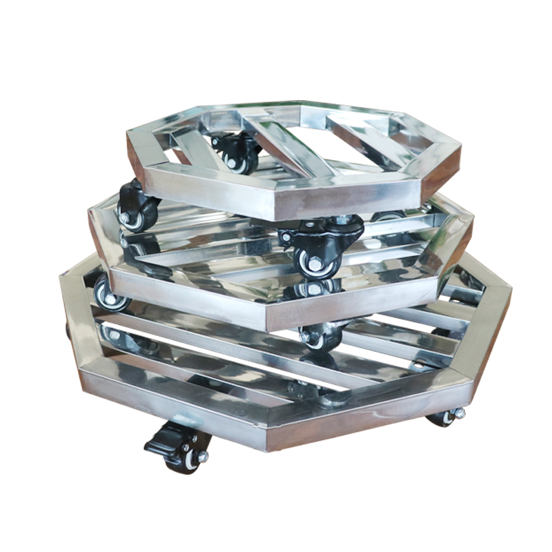 不锈钢菱形圆长方形八角形花盆托盘万向轮移动置物架带轮盆景底座