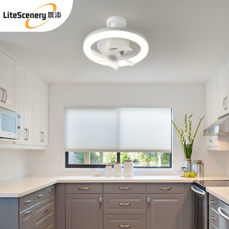 新款e27螺口摇头风扇灯简约节能LED智能遥控厨房卧室吸顶吊扇灯