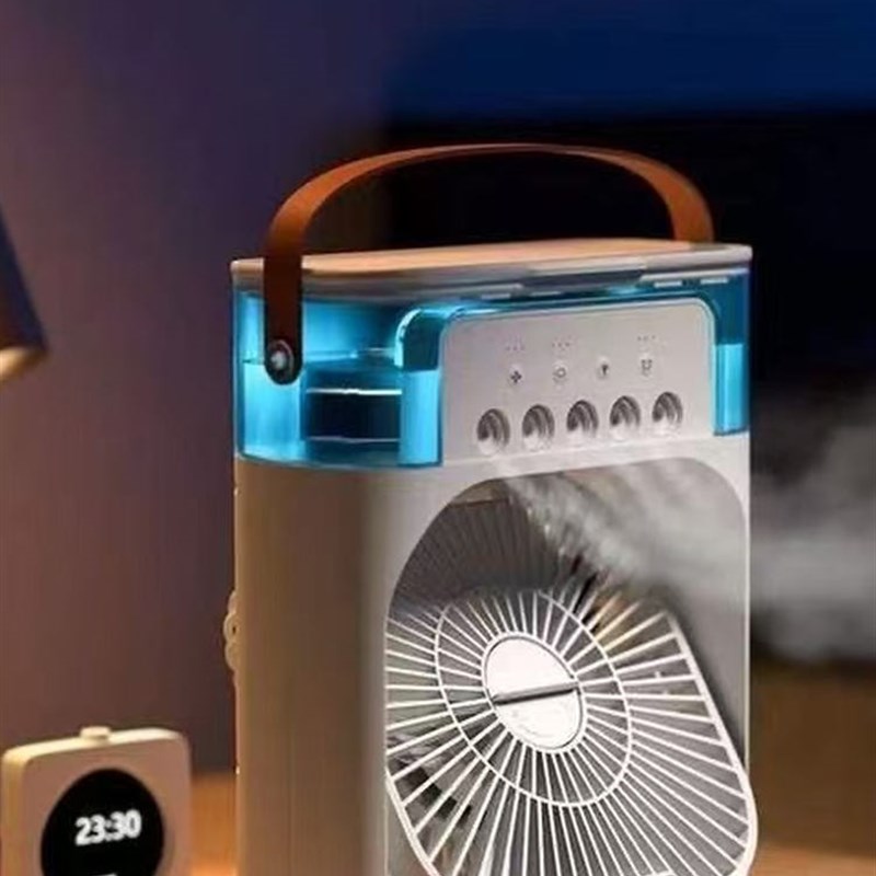 五孔大喷雾水冷风机Us台式便携式直插式小光冷多功能喷雾小风机