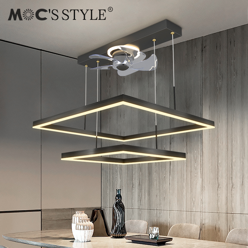 大气现代简约餐厅客厅吊扇灯2023新款饭厅主灯极简方形风扇灯一体