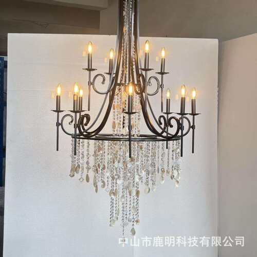 美式复古全铜蜡烛吊灯法式轻奢中古乡村田园风别墅客厅卧室挑空灯