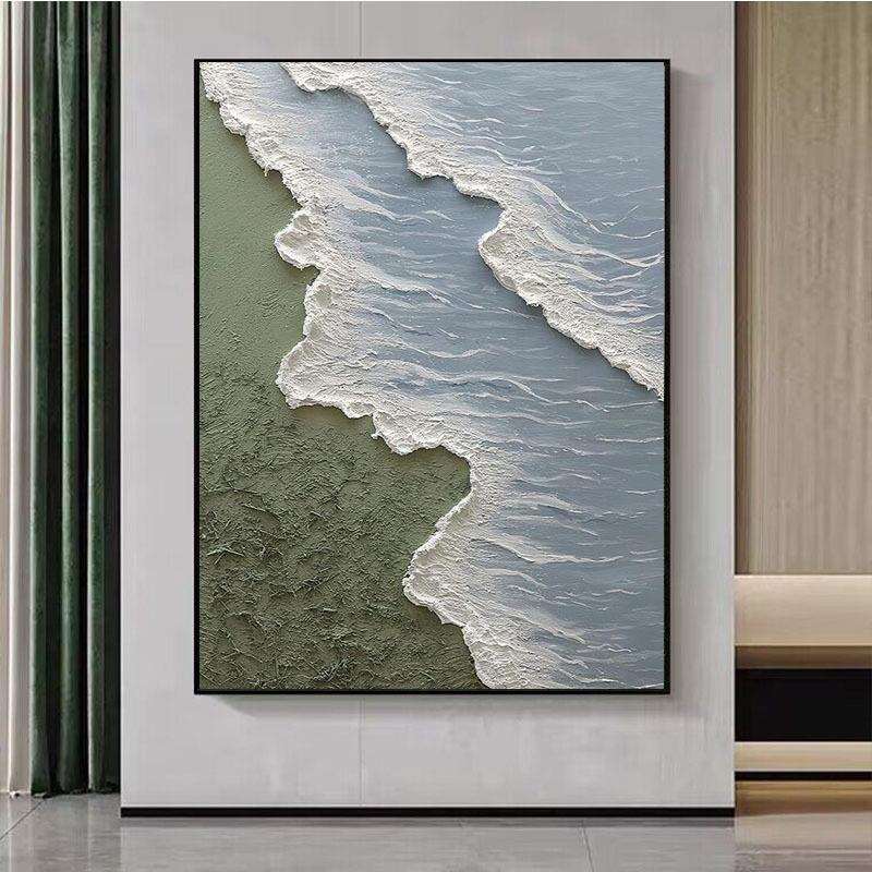 纯手绘油画海滩海景玄关装饰画抽象客厅沙发墙挂画酒店别墅艺术画