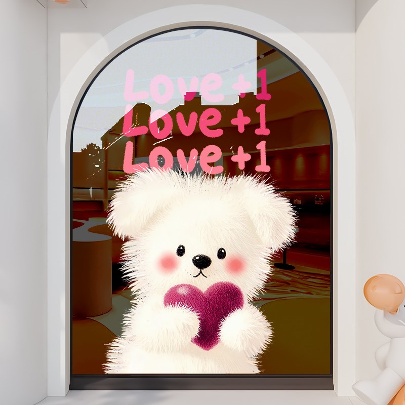 卡通猫咪玻璃门贴纸宠物店欢迎贴画静电商场店铺氛围装饰布置整张