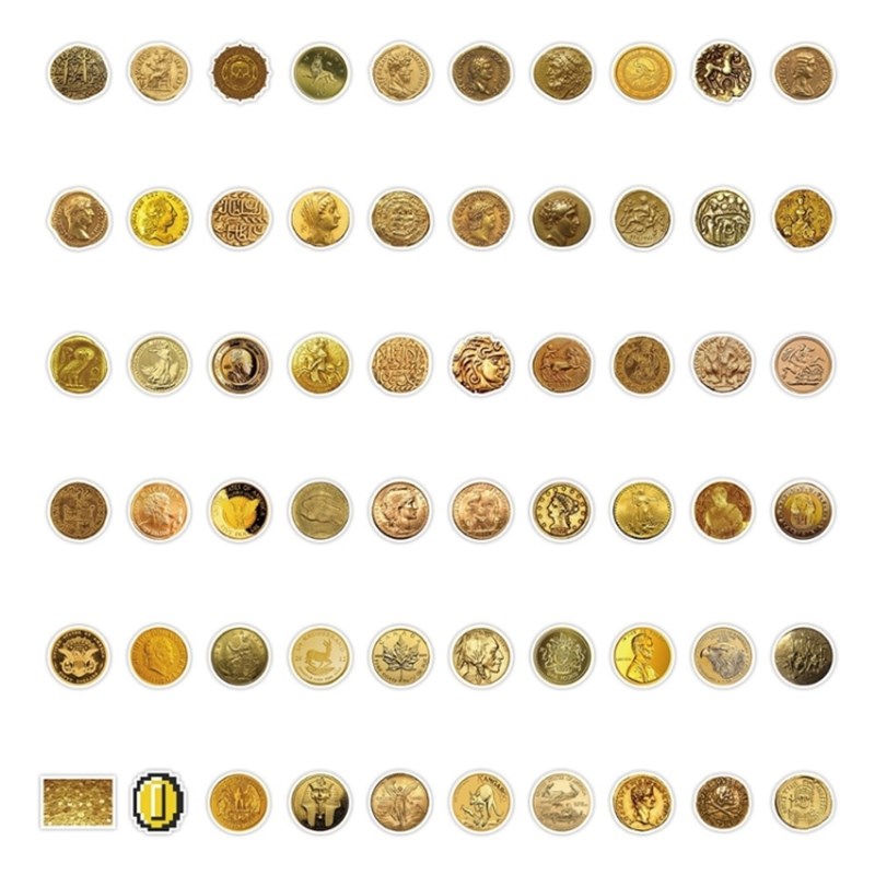 60张Gold金币收藏艺术贴纸DIY涂鸦手账本 手机壳充电宝笔记本平板