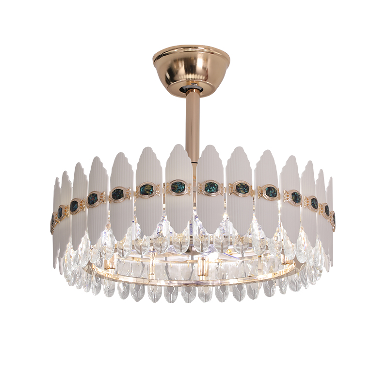 贝壳新款轻奢水晶风扇吊灯客厅餐厅智能语音控制遥控器变频铜电机