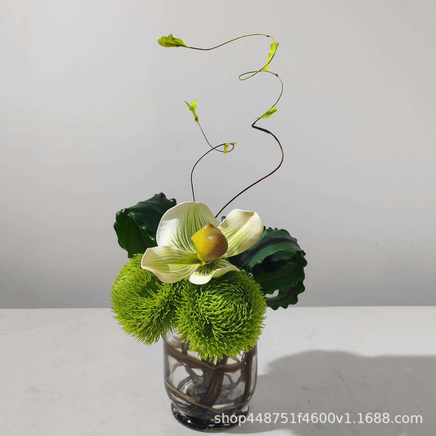 现代仿真花样板房餐桌酒店装饰玻璃花瓶绿植插花桌面茶几摆设摆件