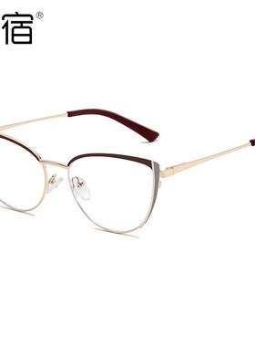 欧美金属框眼镜框跨境平光镜猫眼防蓝光弹簧腿巴西2021烤漆KS2155