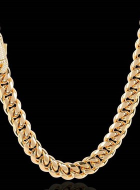 欧美跨境嘻哈钛钢项链饰品锆石弹簧扣不锈钢古巴链18K金项链男