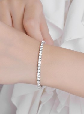 弹簧扣设计10分30分莫桑石手链女纯银简约小众轻奢网球链女友礼物