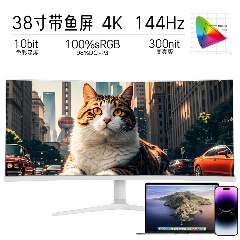 LG屏38寸4k144HZ显示器49寸曲面带鱼屏34寸IPS炒股设计5K台式电脑