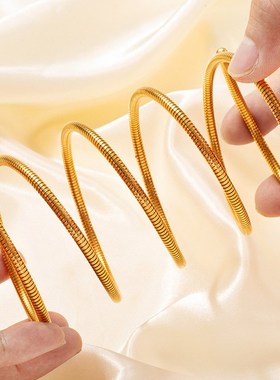 18k金不锈钢钛钢单根多圈多层弹簧缠绕弹力圆环素圈手镯手饰手环
