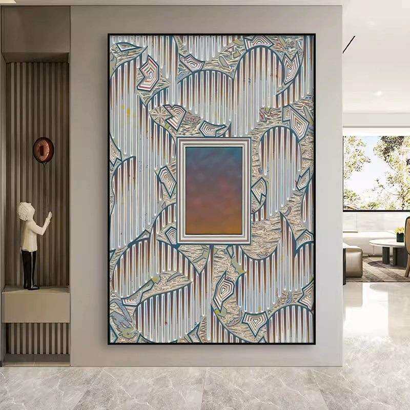 新中式客厅玄关浮雕肌理画走廊过道楼梯间壁画酒店别墅大幅装饰画